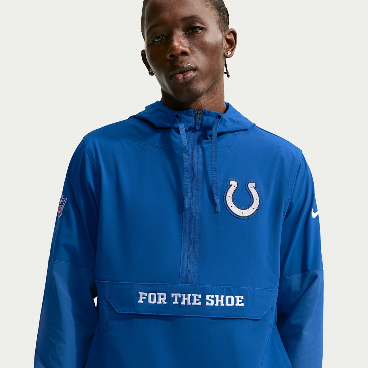 Indianapolis Colts Rivalries Collection Sideline Anorak Chamarra con gorro de medio cierre Nike de la NFL para hombre