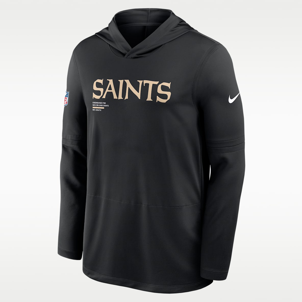 New Orleans Saints Pure Fury Sideline Men's Nike Dri-FIT NFL Long-Sleeve Hooded Top