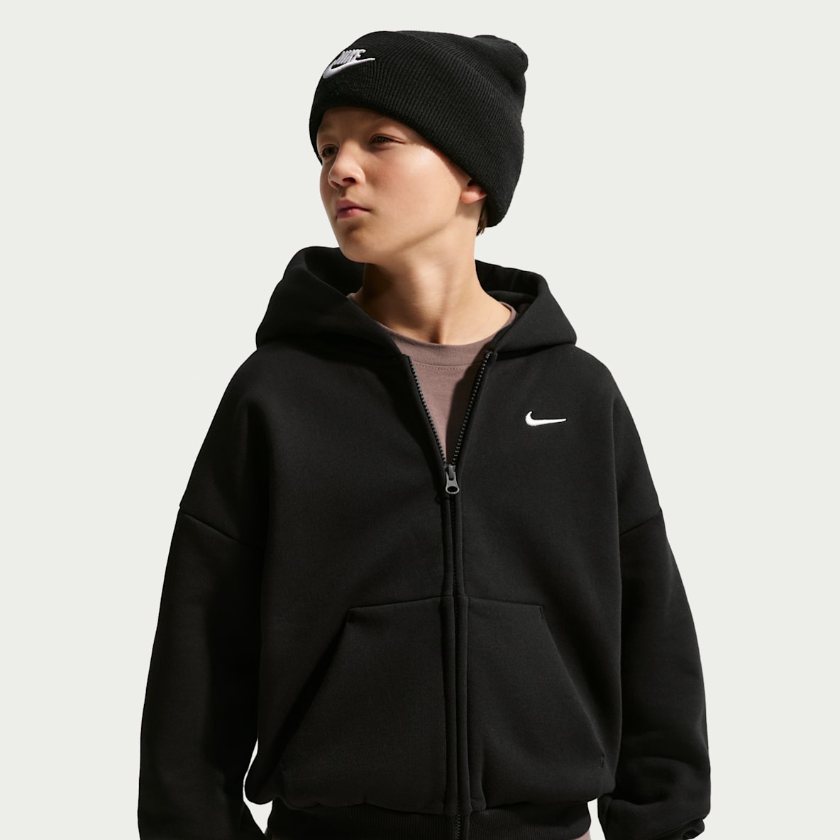 Nike Sportswear Solo Swoosh Sudadera con gorro y cierre completo de tejido Fleece para niño talla grande