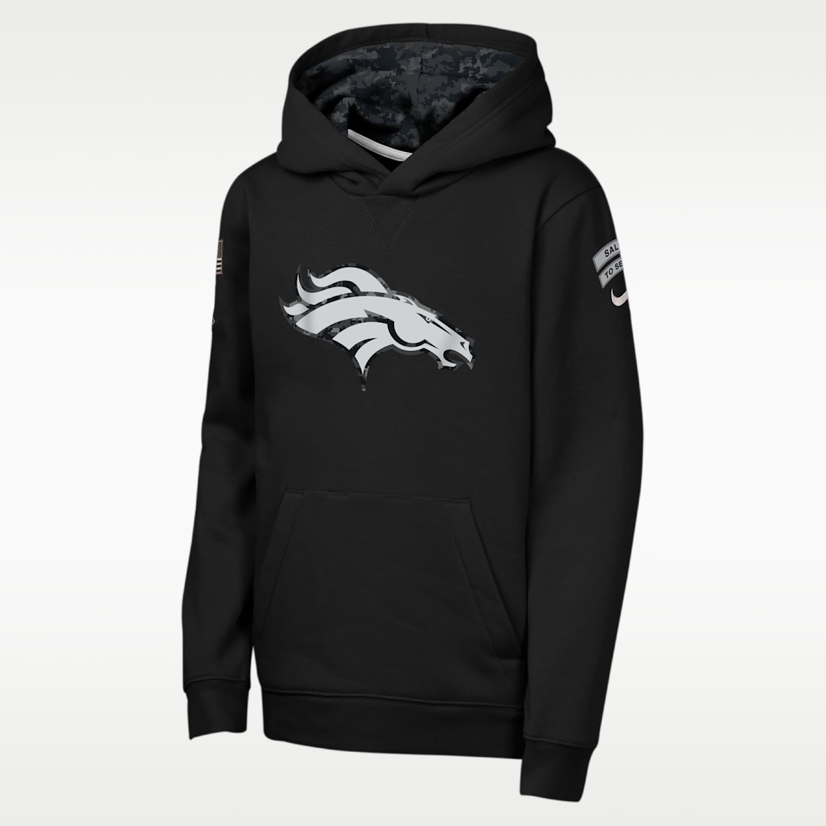 Denver Broncos Salute to Service Sideline Club Sudadera con gorro sin cierre Nike de la NFL para niños talla grande