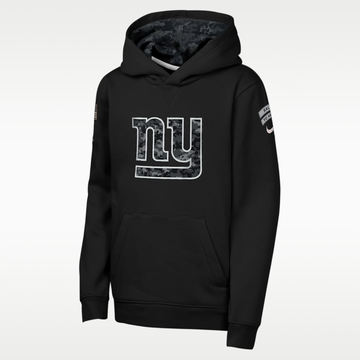 New York Giants Salute to Service Sideline Club Sudadera con gorro sin cierre Nike de la NFL para niños talla grande