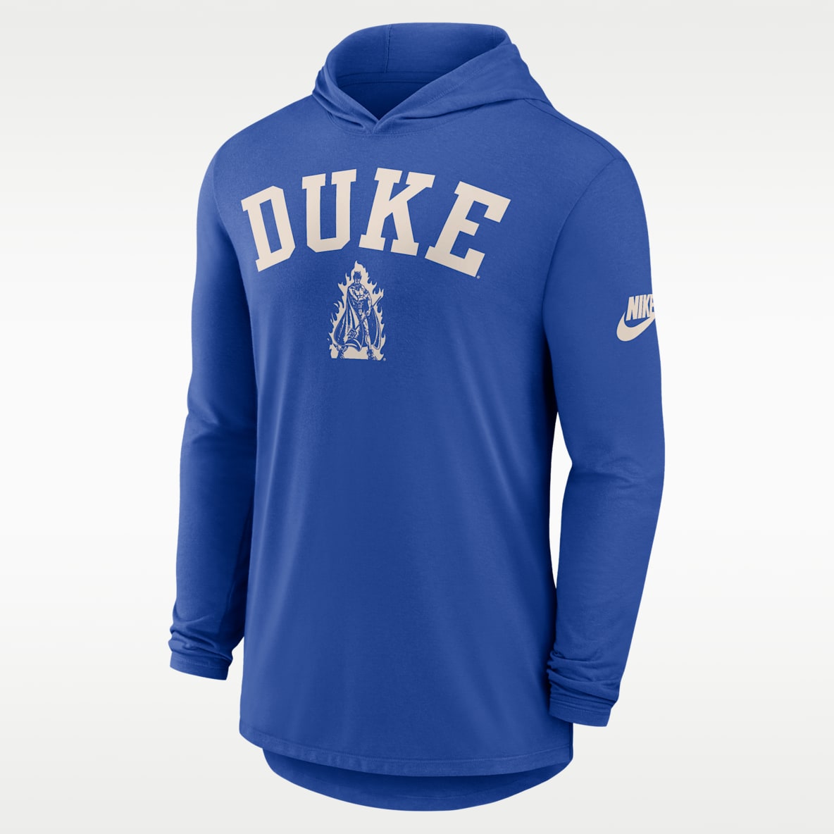 Duke Legacy Arch Playera universitaria Nike Dri-FIT con gorro de manga larga para hombre