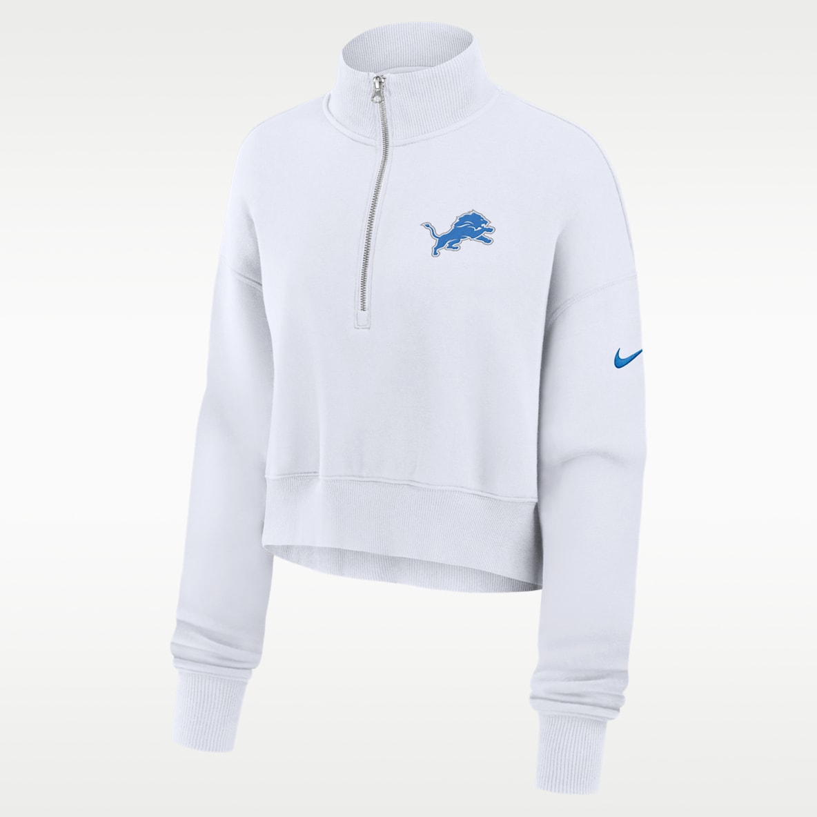 Detroit Lions Primetime Phoenix Sudadera de cuello redondo Nike de la NFL cropped oversized de cierre de 1/4 para mujer