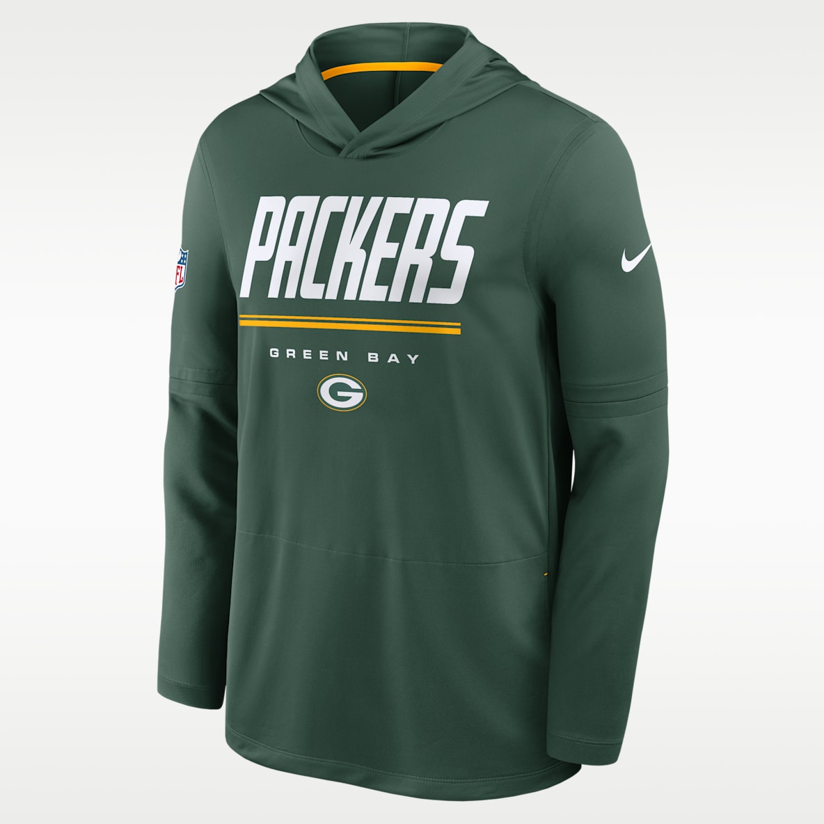 Green Bay Packers Sideline Playera de manga larga Nike Dri-FIT de la NFL con gorro para hombre