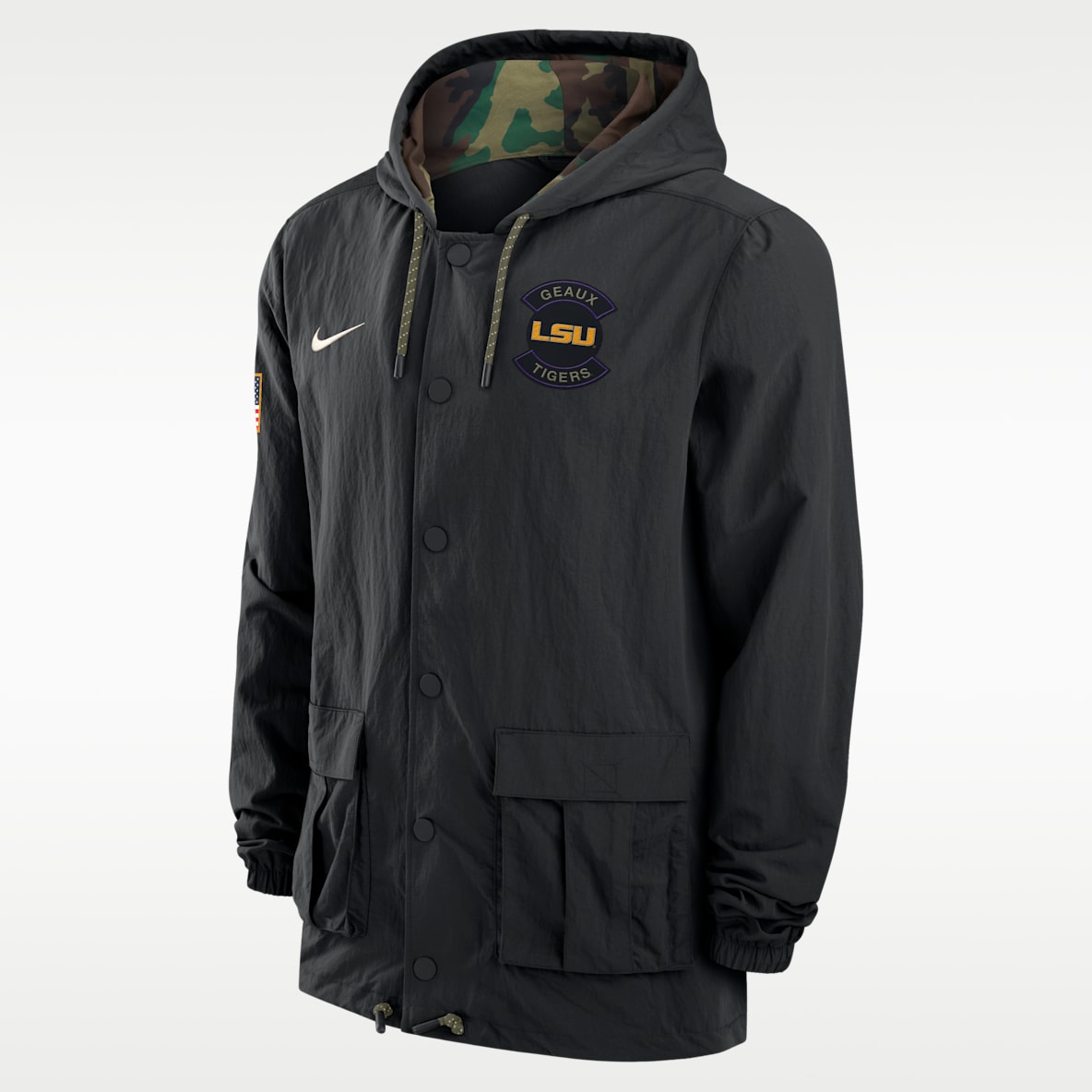 LSU Men's Nike Full-Snap Hooded Military Jacket