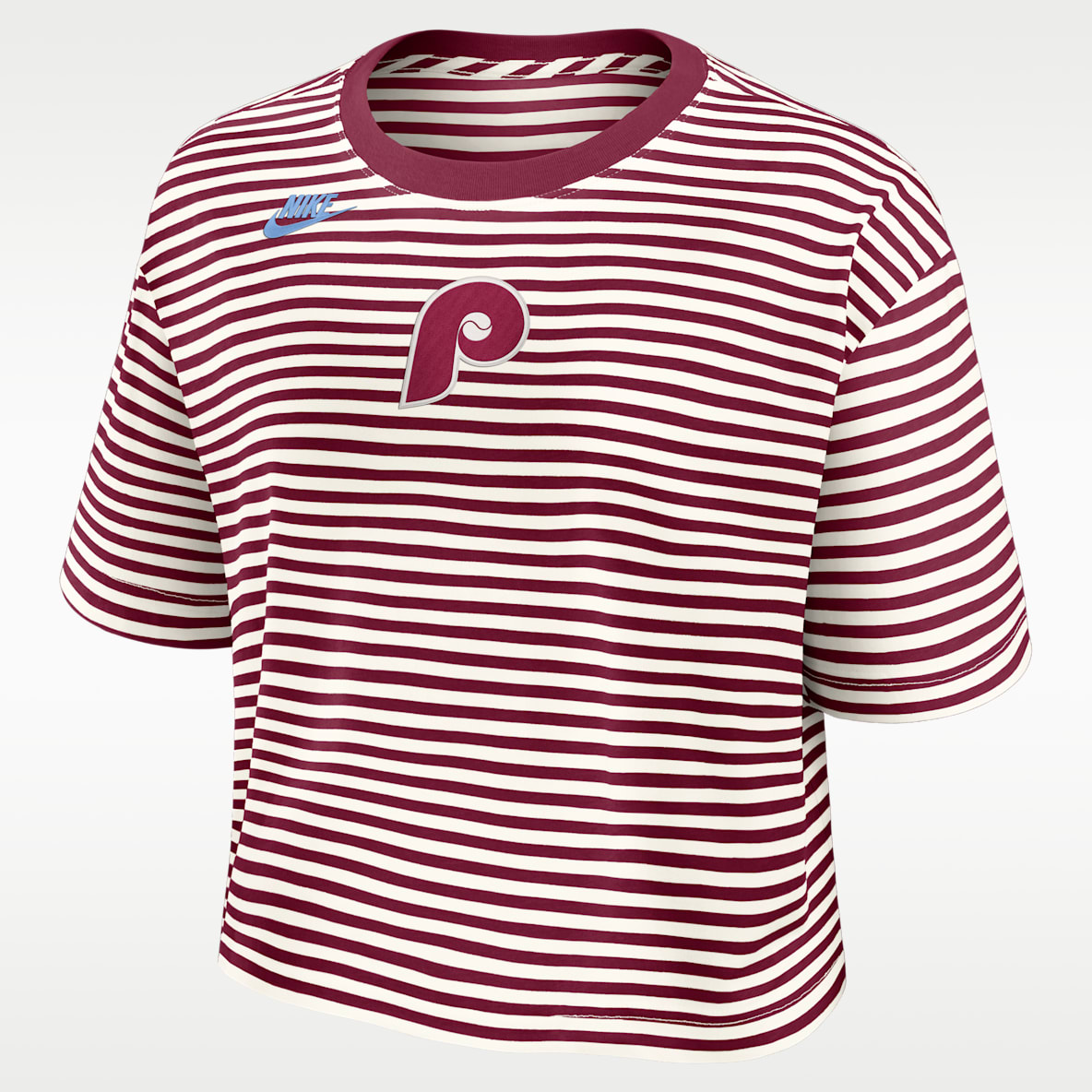 Philadelphia Phillies Cooperstown Logo Striped Playera Nike de la MLB cropped para mujer