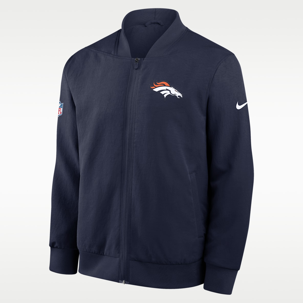 Denver Broncos Sideline Chamarra bomber Nike de la NFL de cierre completo para hombre