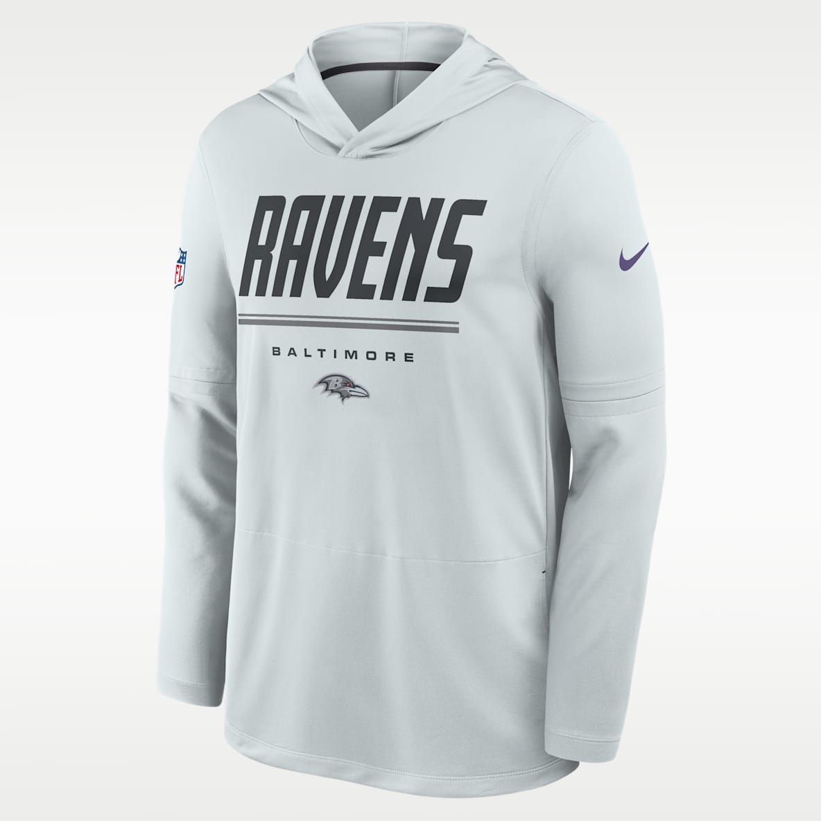 Baltimore Ravens Sideline Playera de manga larga Nike Dri-FIT de la NFL con gorro para hombre