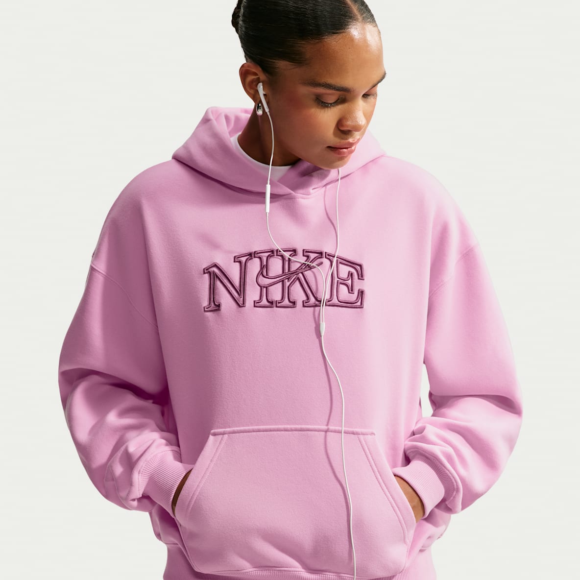 Nike Studio Fleece Medium Weight 'Graphic Pack' Women's Oversized Pullover Logo Hoodie