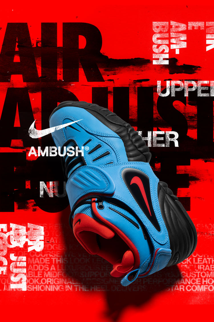 Air Adjust Force x AMBUSH® 'University Blue and Habanero Red' (DM8465-400)  Release Date. Nike SNKRS