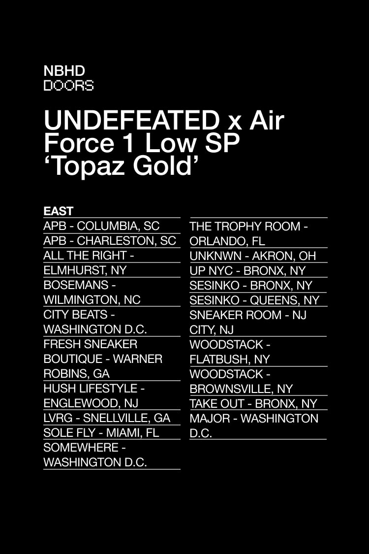 UNDEFEATED x Air Force 1 Low SP 'Topaz Gold' Launch Details