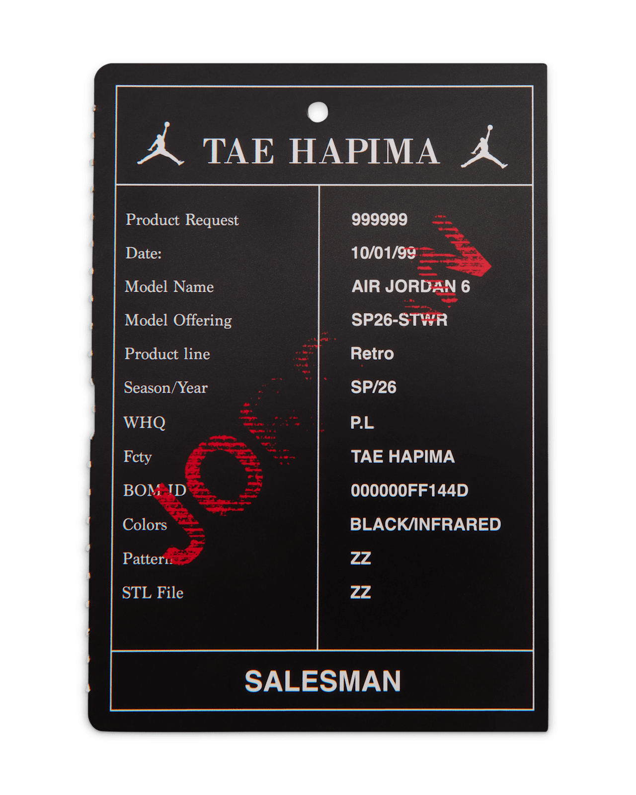 Little Kids' Jordan 6 Retro 'Infrared Salesman' Black and Light Crimson (IQ1277-001)