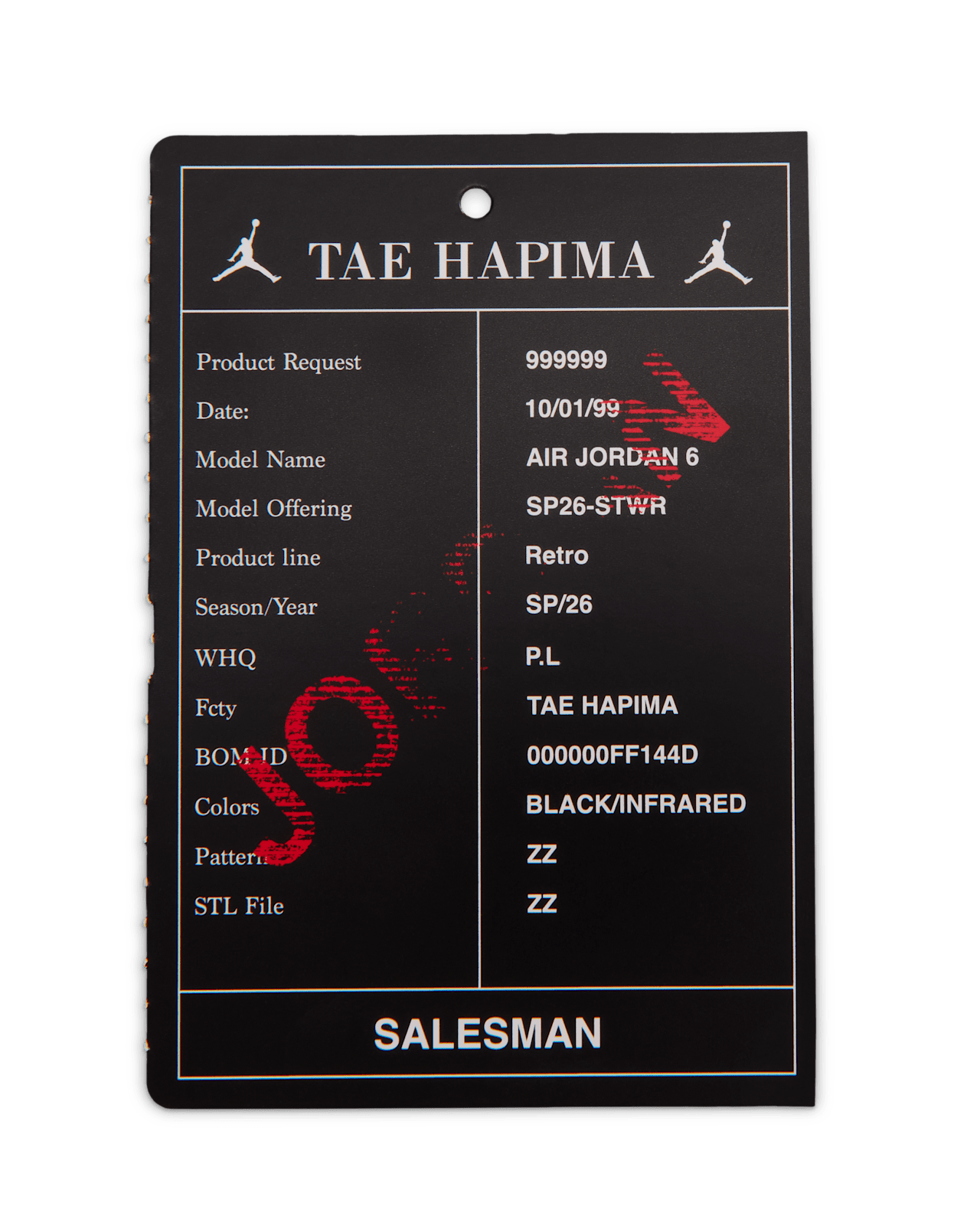 Big Kids' Air Jordan 6 Retro 'Infrared Salesman' Black and Light Crimson (IQ1275-001)