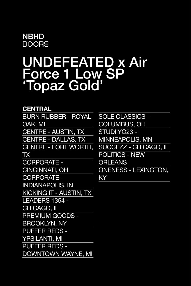 UNDEFEATED x Air Force 1 Low SP 'Topaz Gold' Launch Details