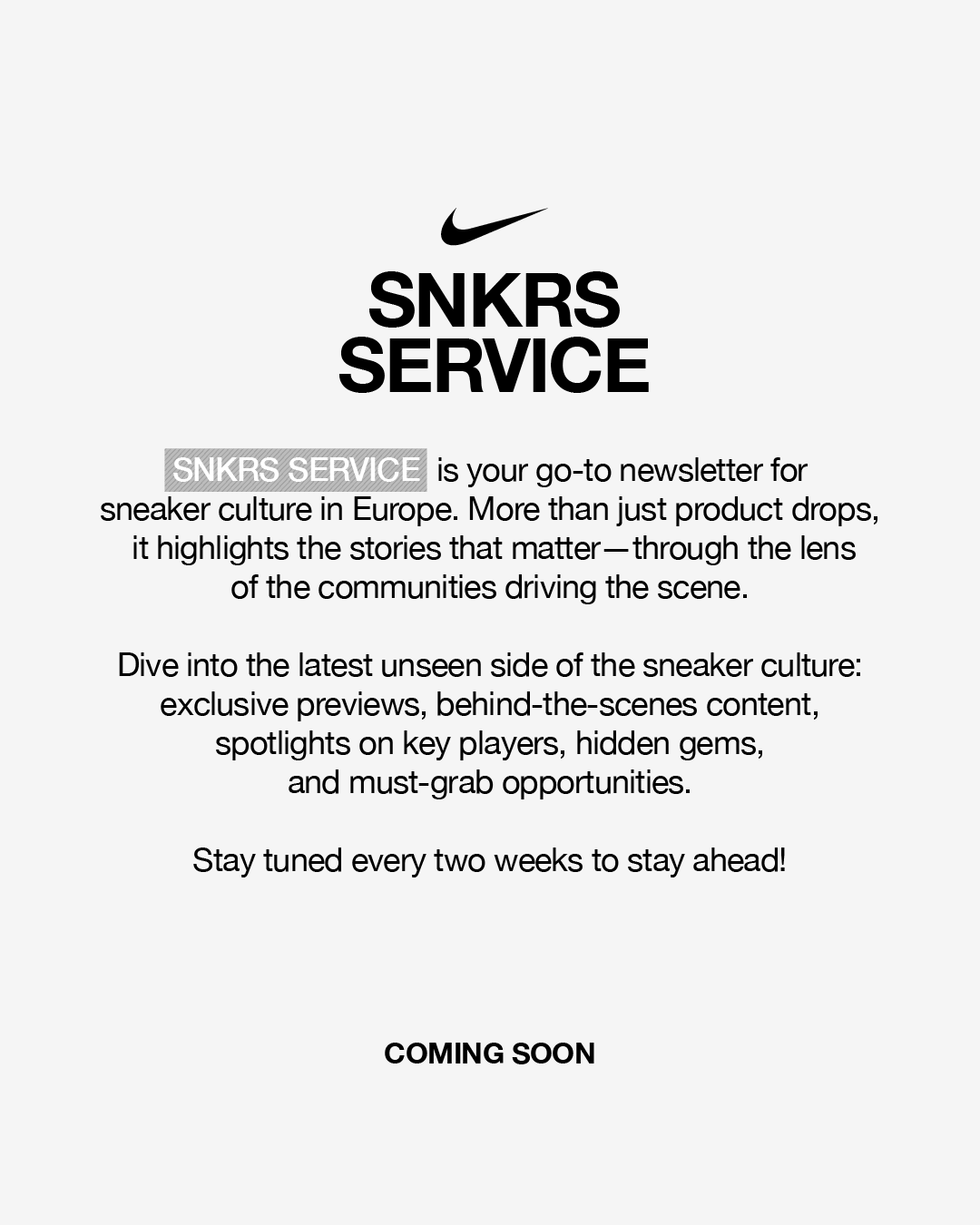 SNKRS SERVICE: Coming Soon