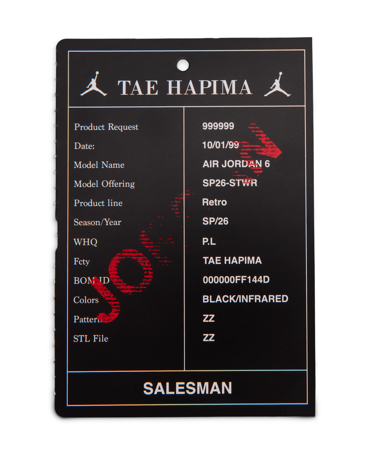 Toddler Jordan 6 Retro 'Infrared Salesman' Black and Light Crimson (IQ1280-001)