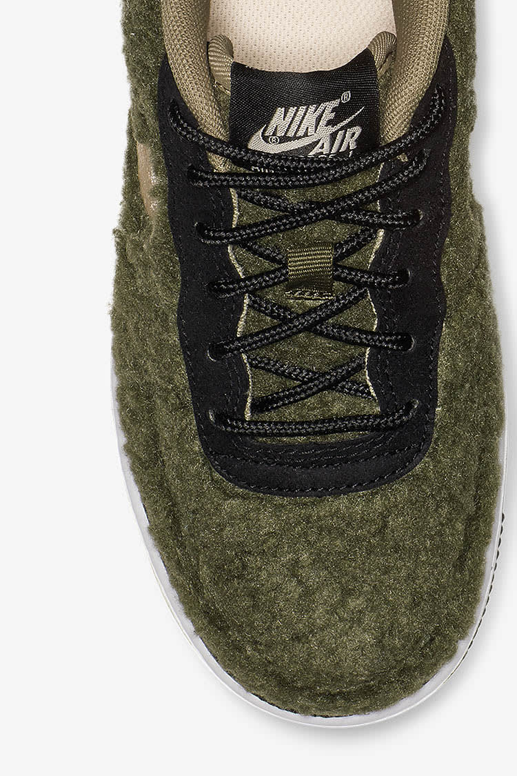 Nike BG Air Force 1 Shearling 'Olive Canvas & Black & Crimson' Release Date