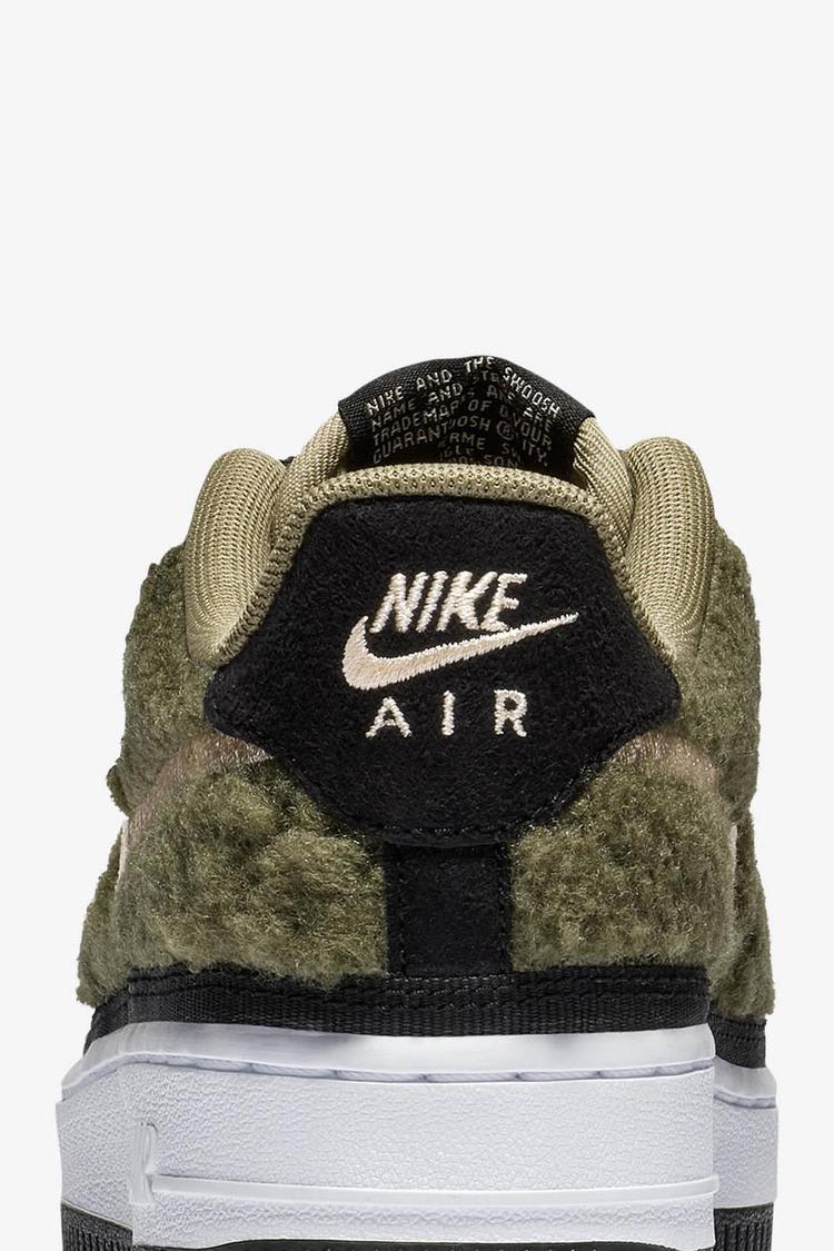 Nike BG Air Force 1 Shearling 'Olive Canvas & Black & Crimson' Release Date