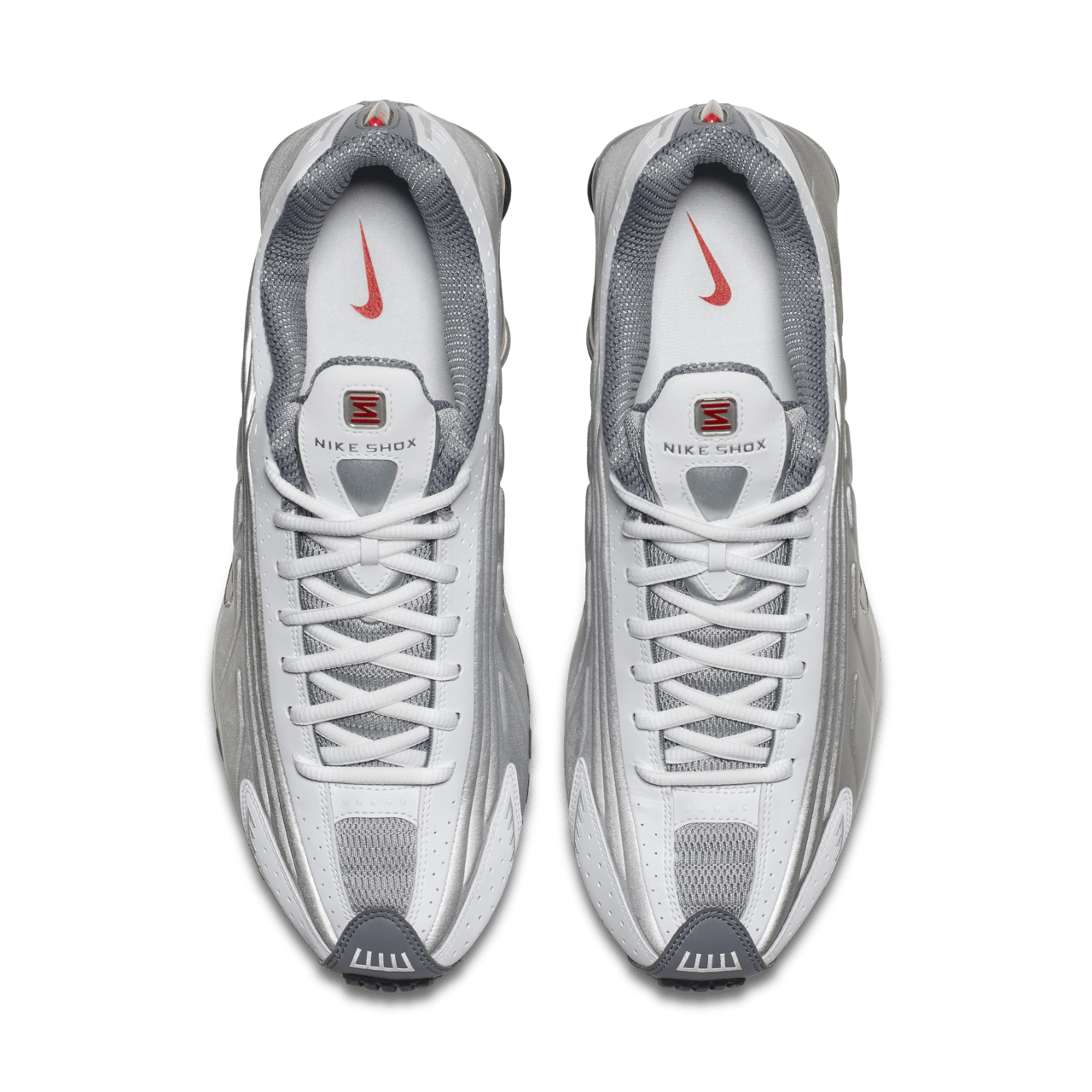 Nike shox silver and red best sale