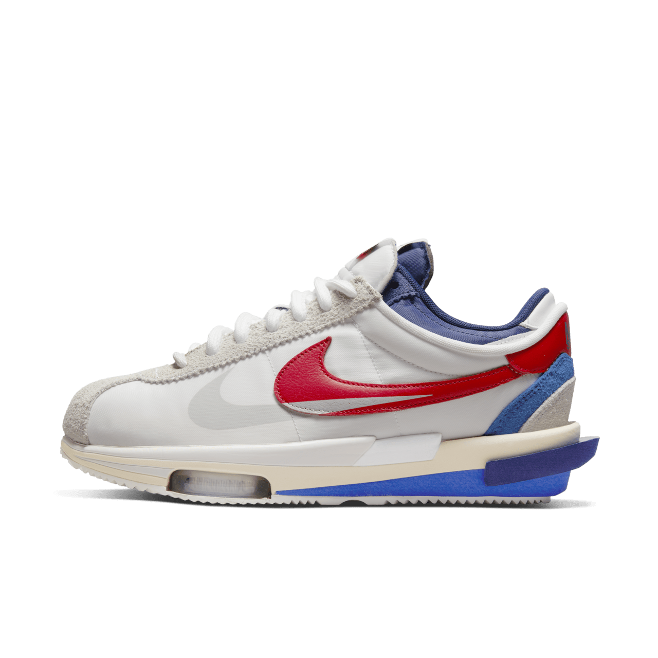 วันเปิดตัว Zoom Cortez x sacai "White and University Red" (DQ0581-100)