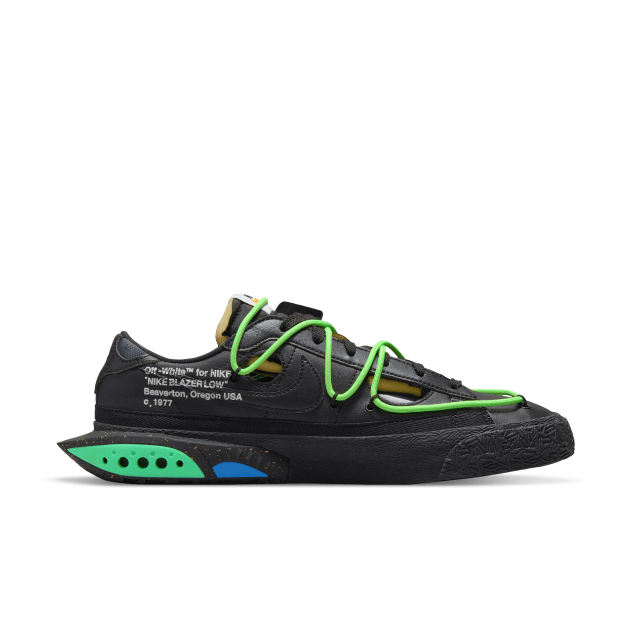 Blazer Low x Off-White ™ 'Black and Electro Green' (DH7863-001) Release Date