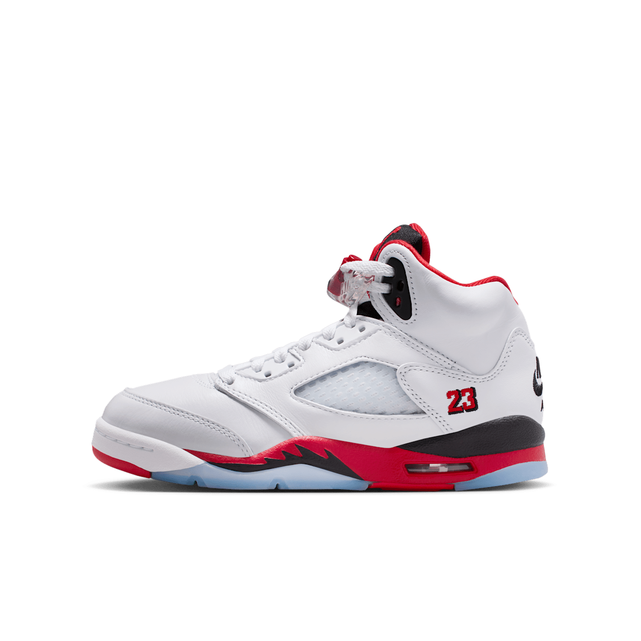 Big Kids' Air Jordan 5 'Fire Red' "Black Tongue" (HQ7980-101)