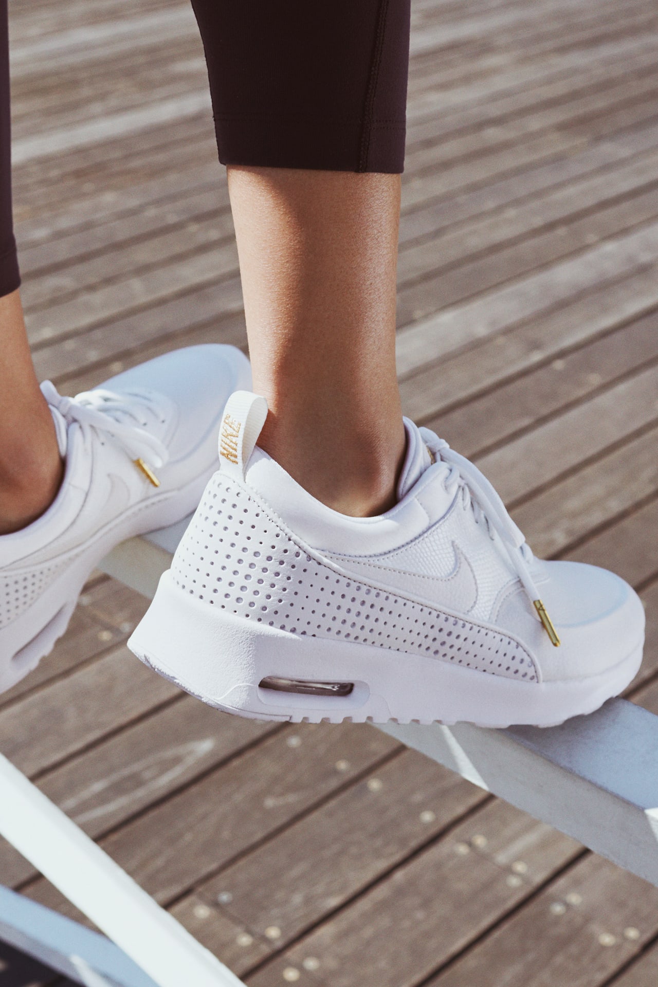 Nike air max thea womens white and gold on sale