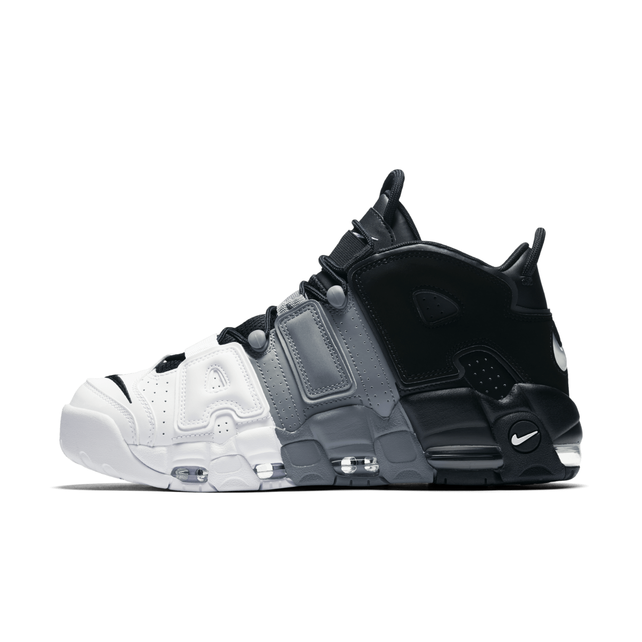 Nike air uptempo black white and grey on sale