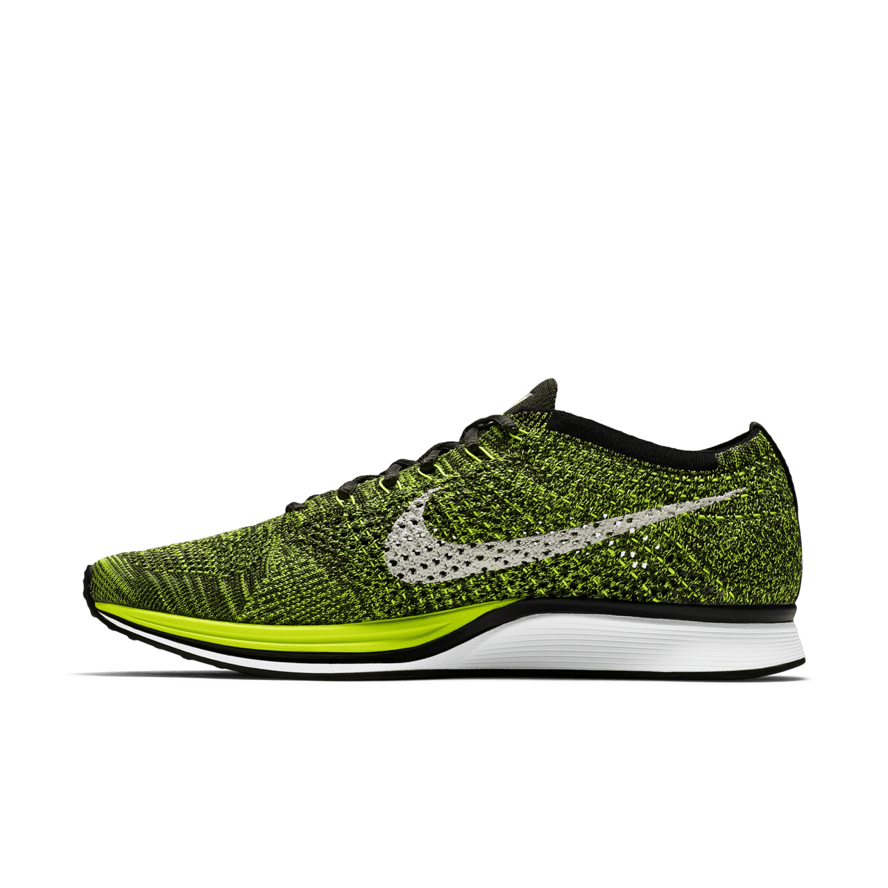 Nike flyknit racer black white volt best sale