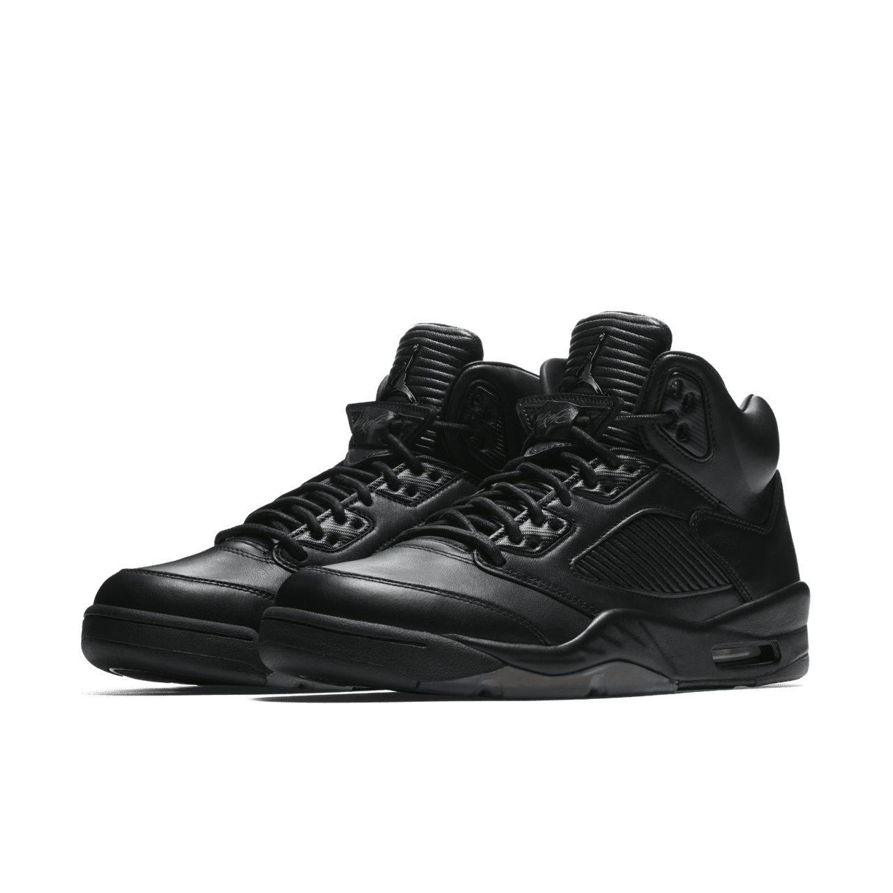 Jordan 5 black leather on sale