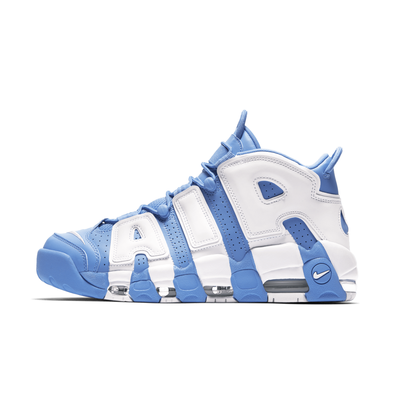 Blue and white nike uptempo on sale