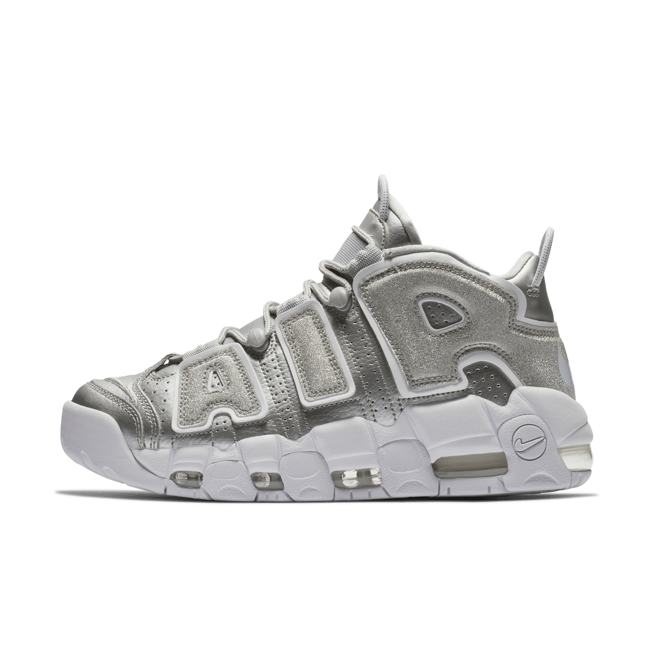 Nike uptempo silver on sale