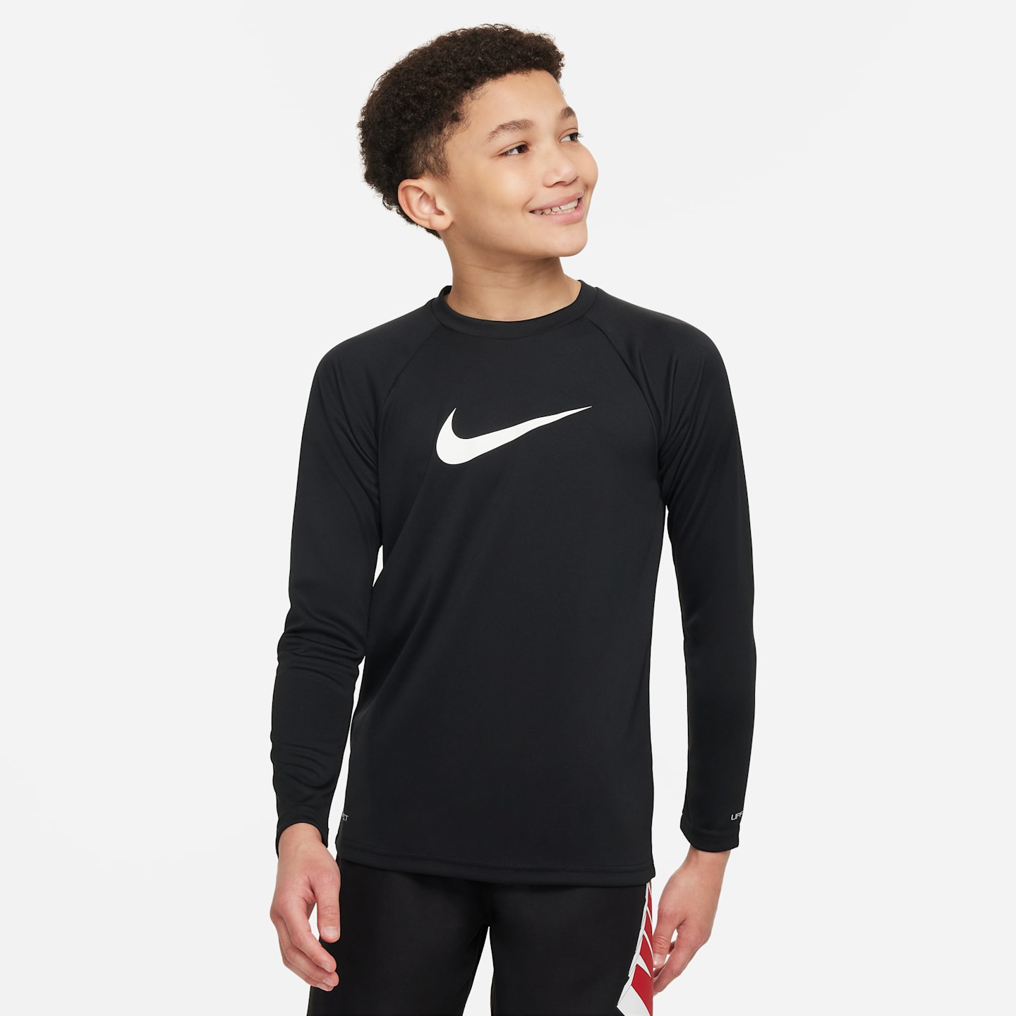 Детский плавательный лонгслив Nike Swim Hydroguard Essential Dri-FIT UV для мальчиков, цвет: Чёрный / Белый — фото 1