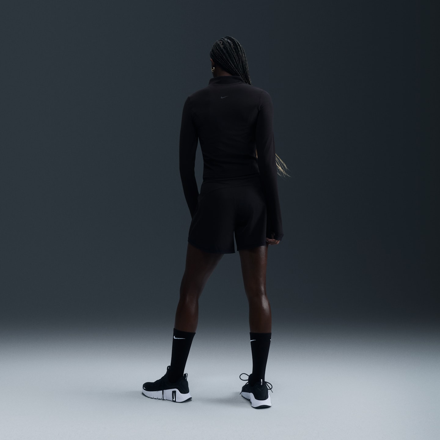 Женский топ Nike Zenvy Dri-FIT на молнии с длинным рукавом, цвет: Чёрный / Холодный серый — фото 5