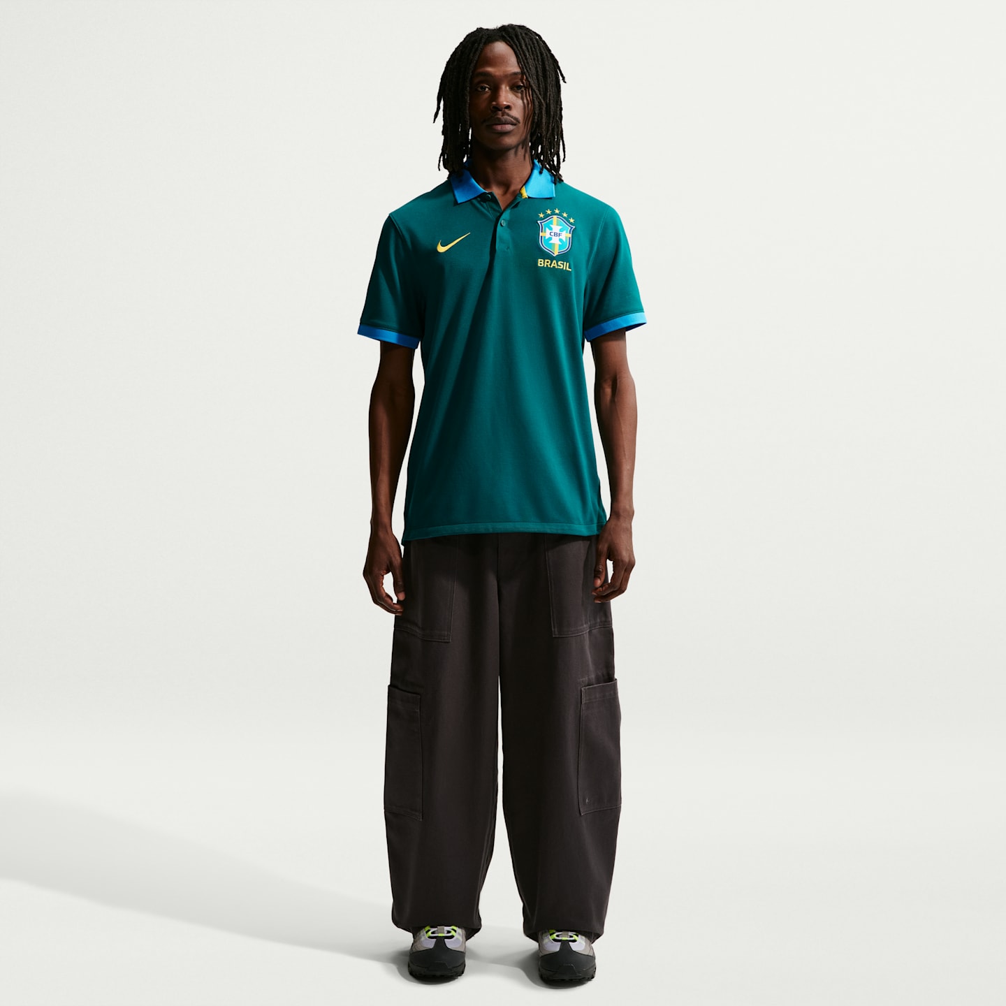 Мужские поло Brazil The Nike Polo Dri-FIT Soccer Polo, цвет: Бирюзовый / Светлый синий — фото 4