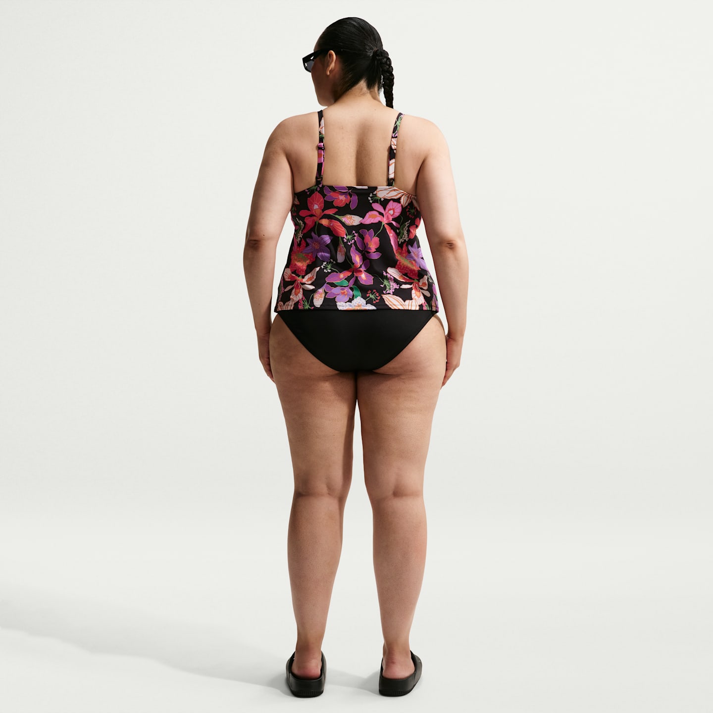 Купальник, V-образный вырез, танкини — Nike, цвет: Чёрный — фото 5