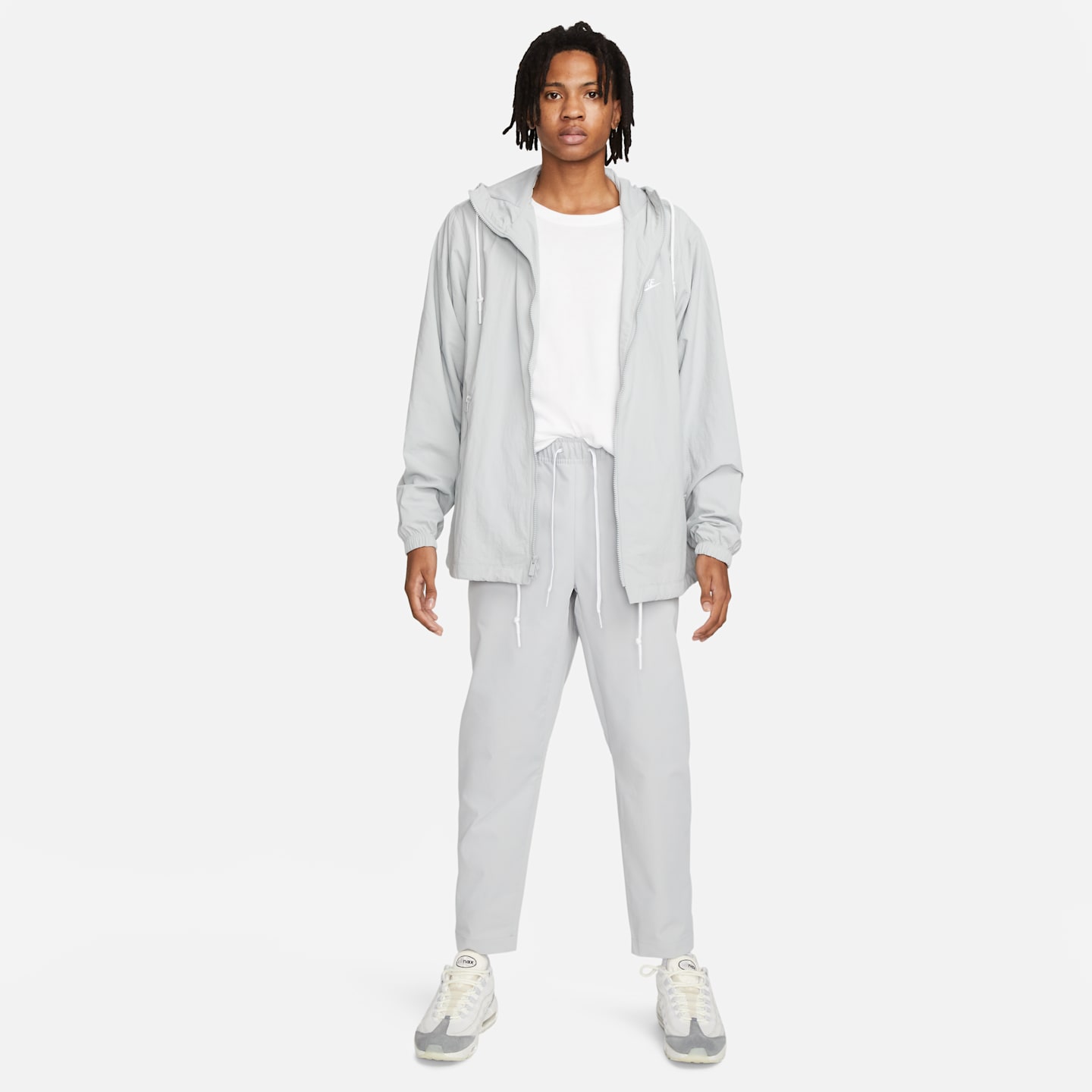 Мужские тканые зауженные брюки Nike Club, цвет: Серый / Белый — фото 6