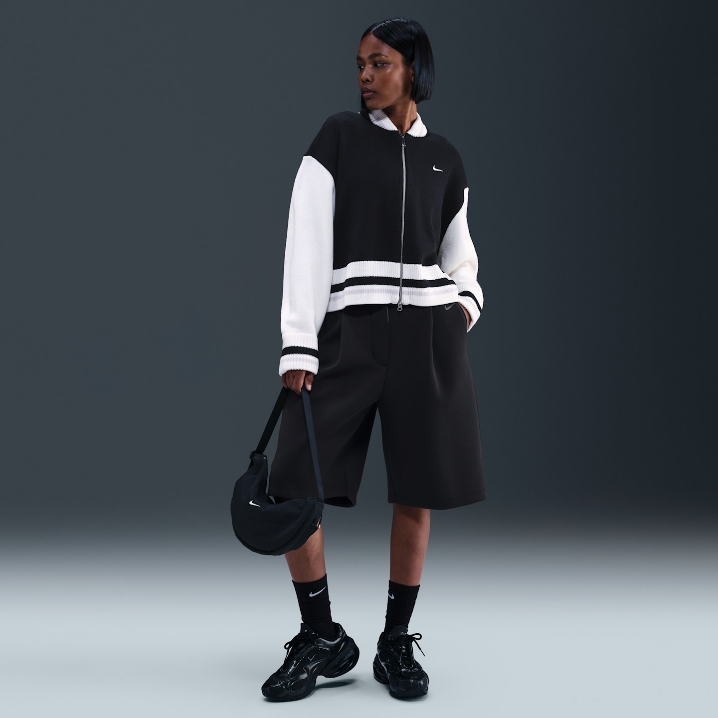 Женский кардиган Nike Sportswear, цвет: Чёрный / Молочный — фото 4