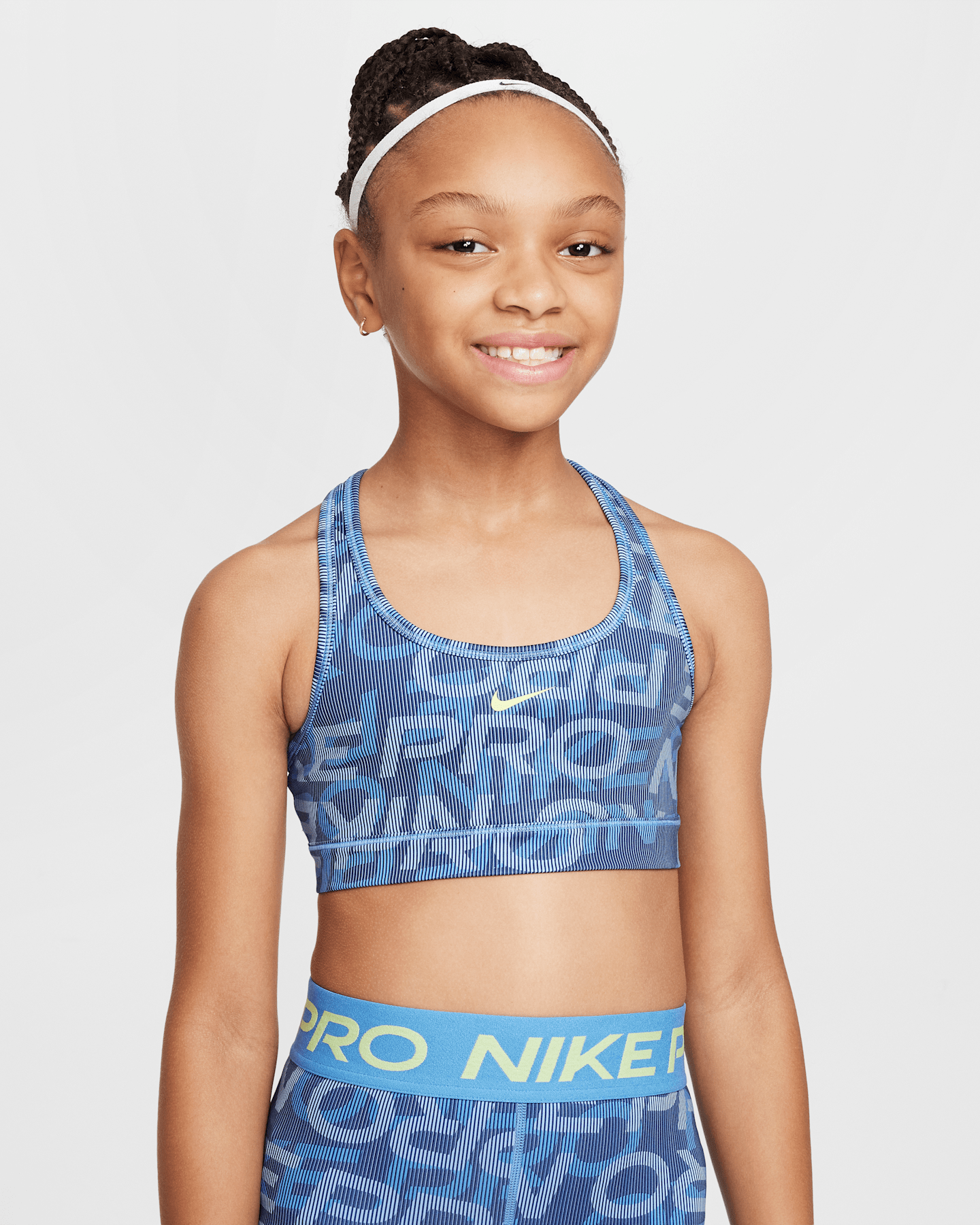 Детский двусторонний спортивный бра для девочек Nike Pro, цвет: Синий / Тёмно-синий — фото 8