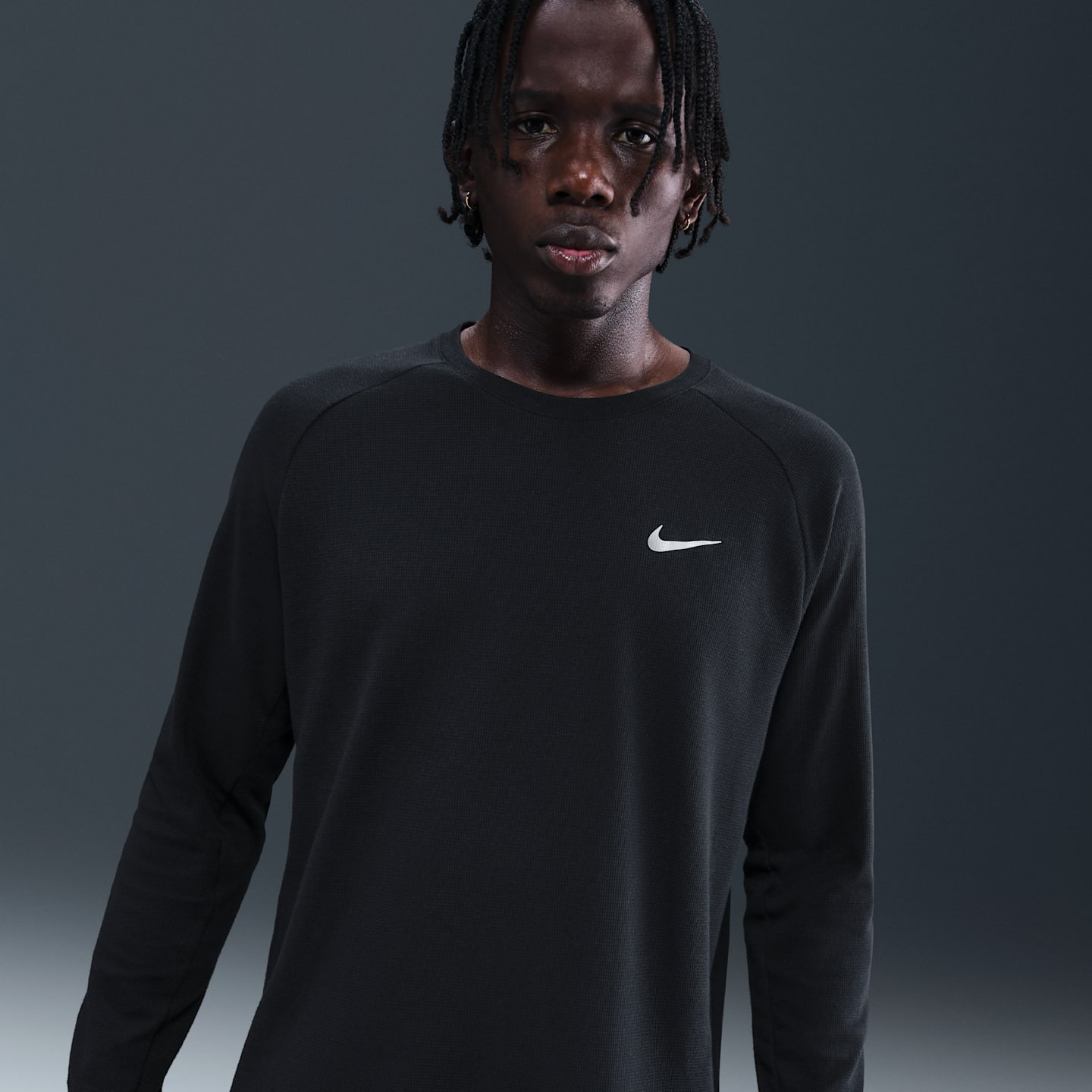 Мужской беговой свитшот Nike Stride Dri-FIT Waffle, цвет: Чёрный — фото 1