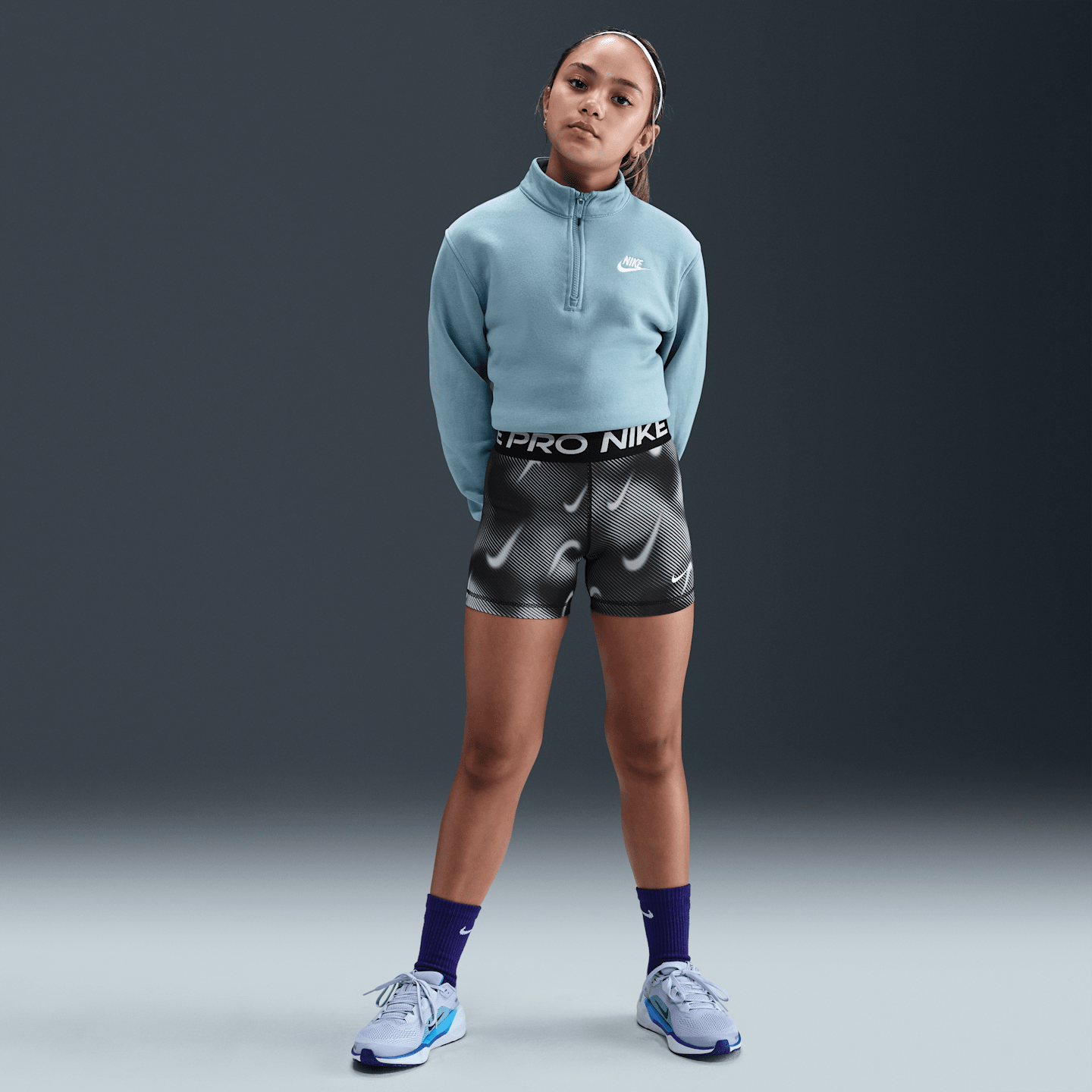 Детские шорты для девочек Nike Pro Dri-FIT, цвет: Чёрный / Белый — фото 1