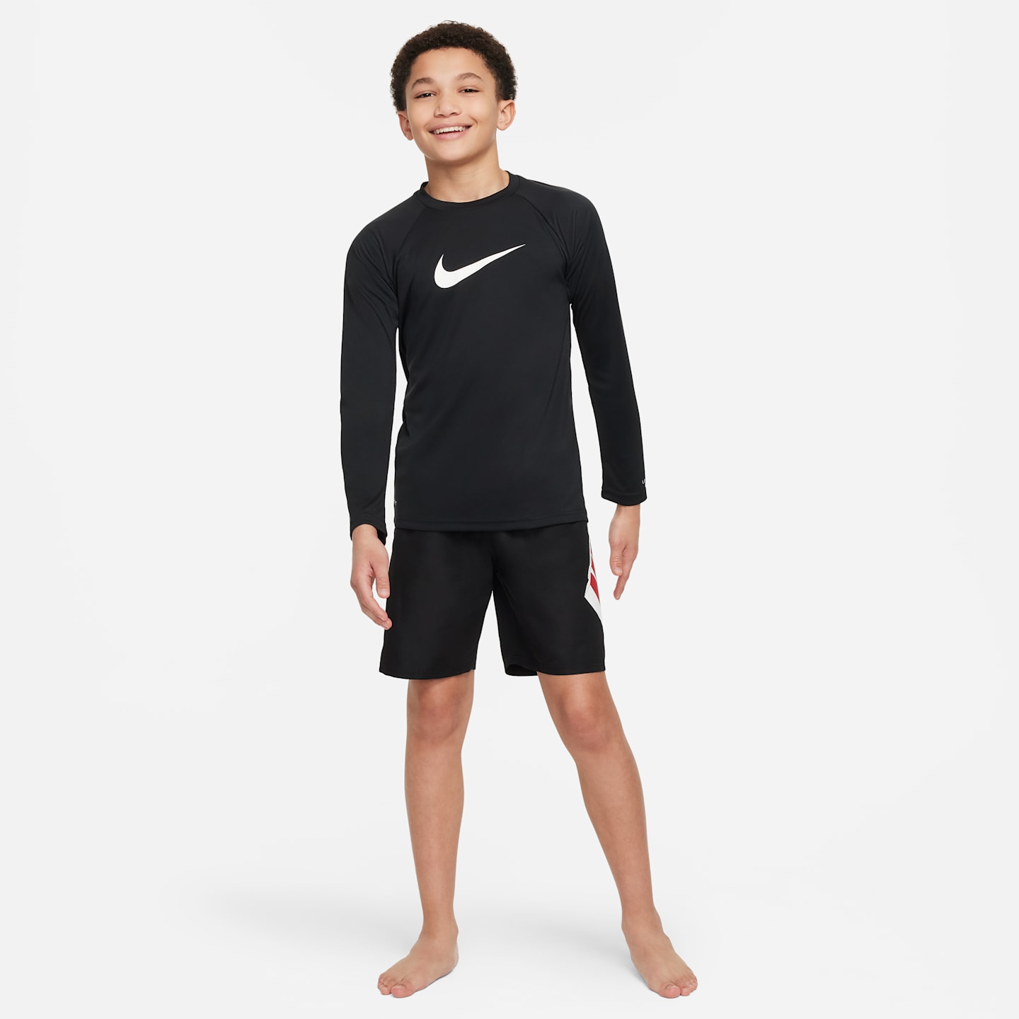 Детский плавательный лонгслив Nike Swim Hydroguard Essential Dri-FIT UV для мальчиков, цвет: Чёрный / Белый — фото 6