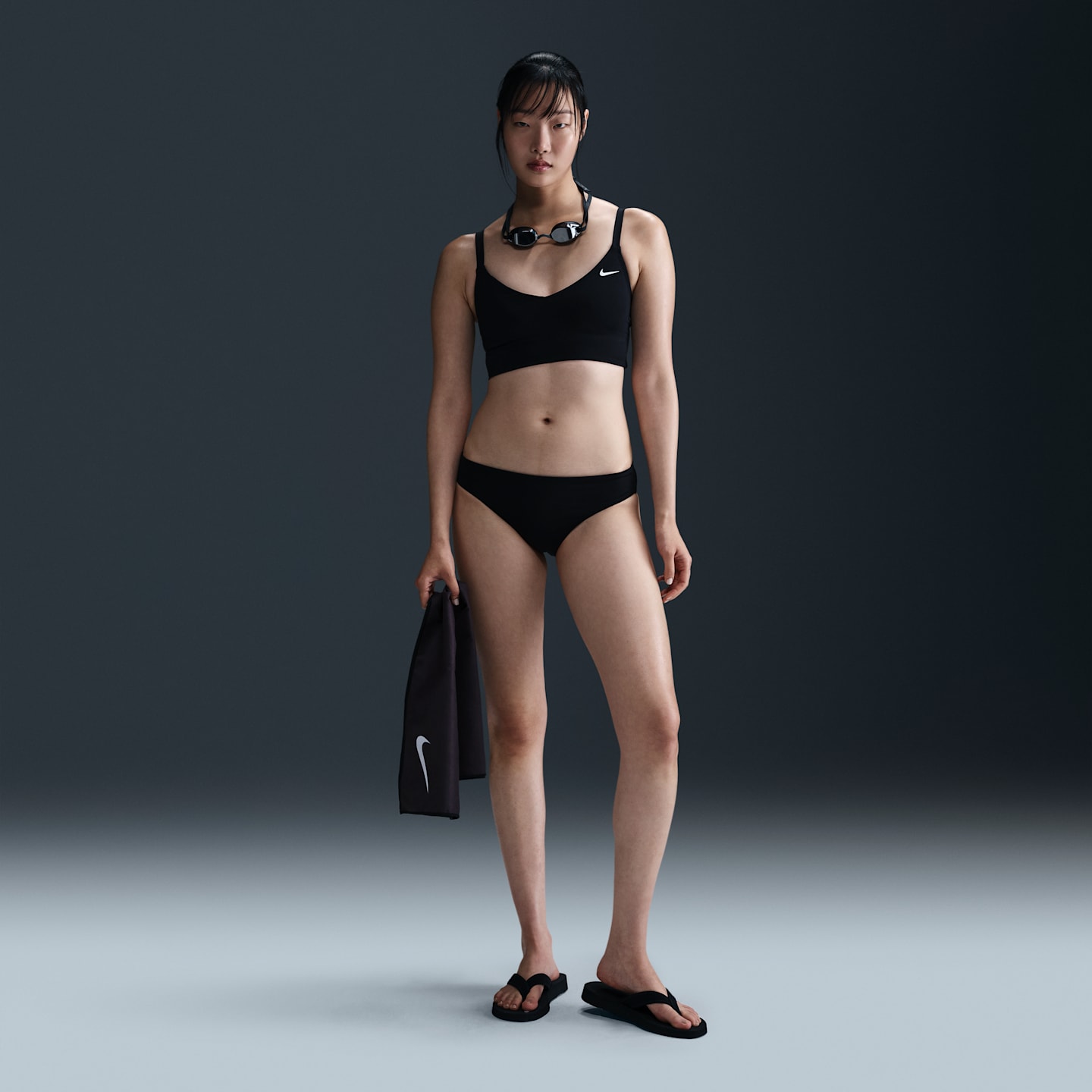 Купальник Midkini, V-образный вырез — Nike, цвет: Чёрный — фото 4
