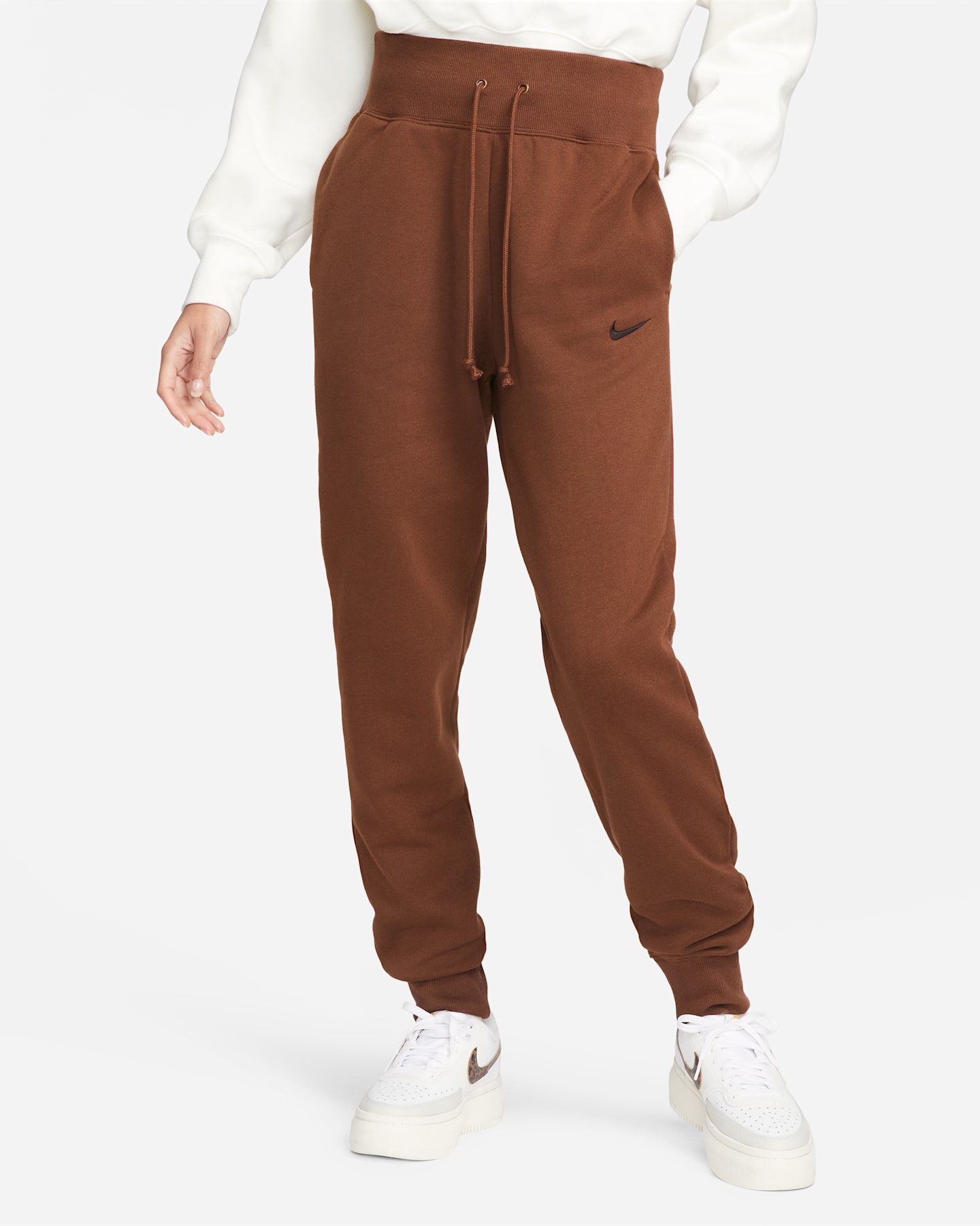 Женские брюки Nike Sportswear Phoenix Fleece High-Waisted, цвет: Какао / Чёрный — фото 9