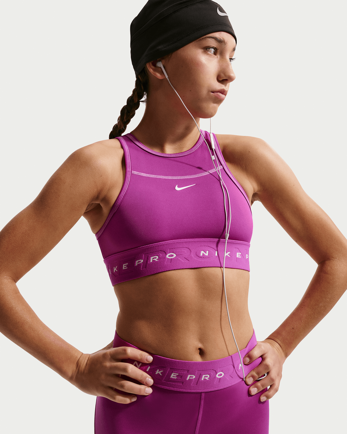 Детский спортивный бра для девочек Nike Pro Swoosh Sport Pack, цвет: Фуксия / Светлый пурпурный — фото 6