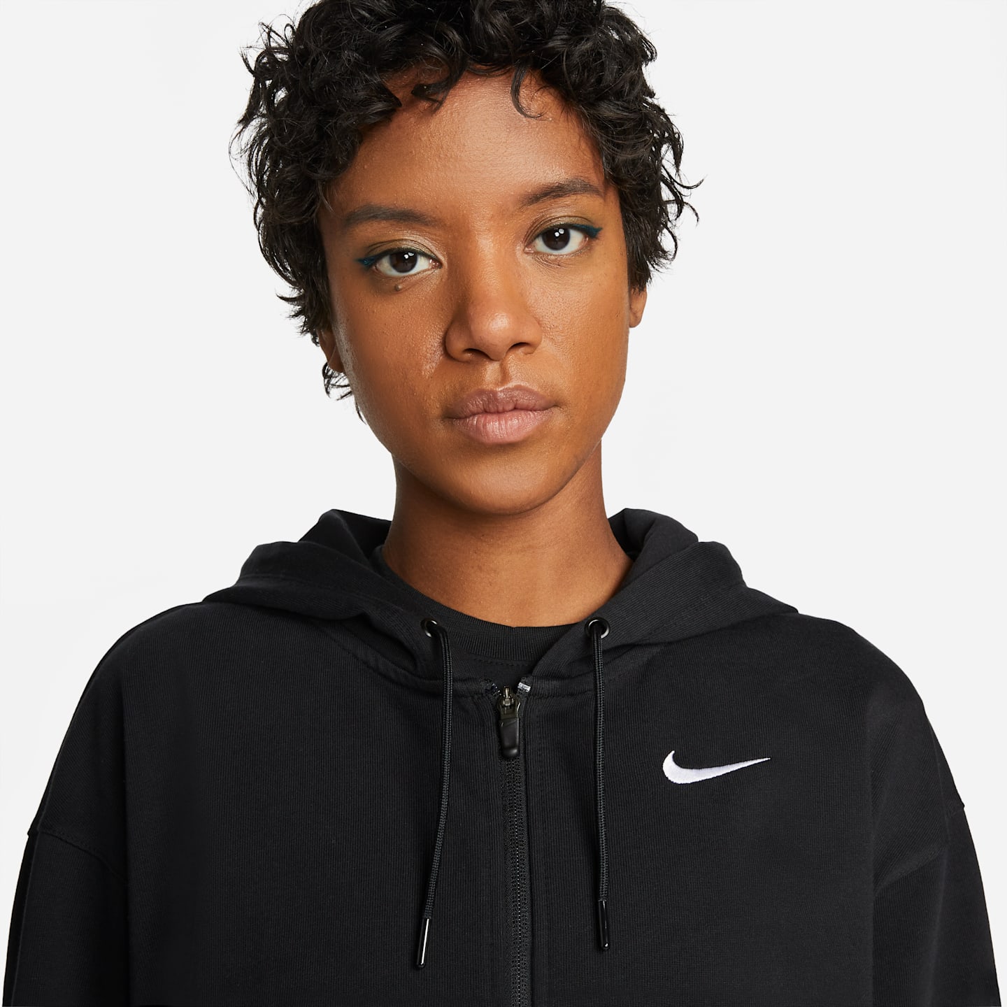 Женское трикотажное худи на молнии Nike Sportswear оверсайз, цвет: Чёрный / Белый — фото 3