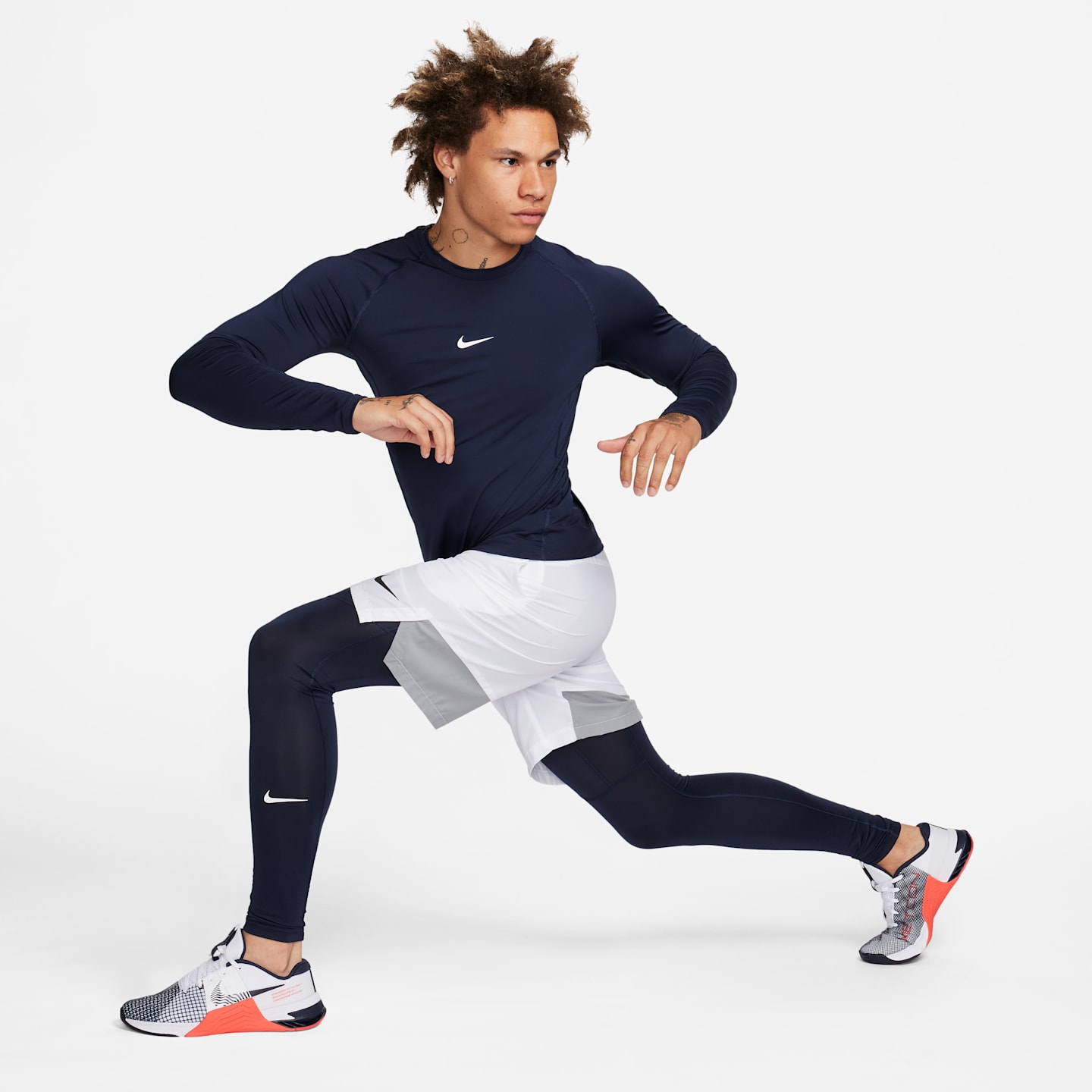 Мужской облегающий топ для фитнеса Nike Pro Dri-FIT с длинным рукавом, цвет: Обсидиановый / Белый — фото 5