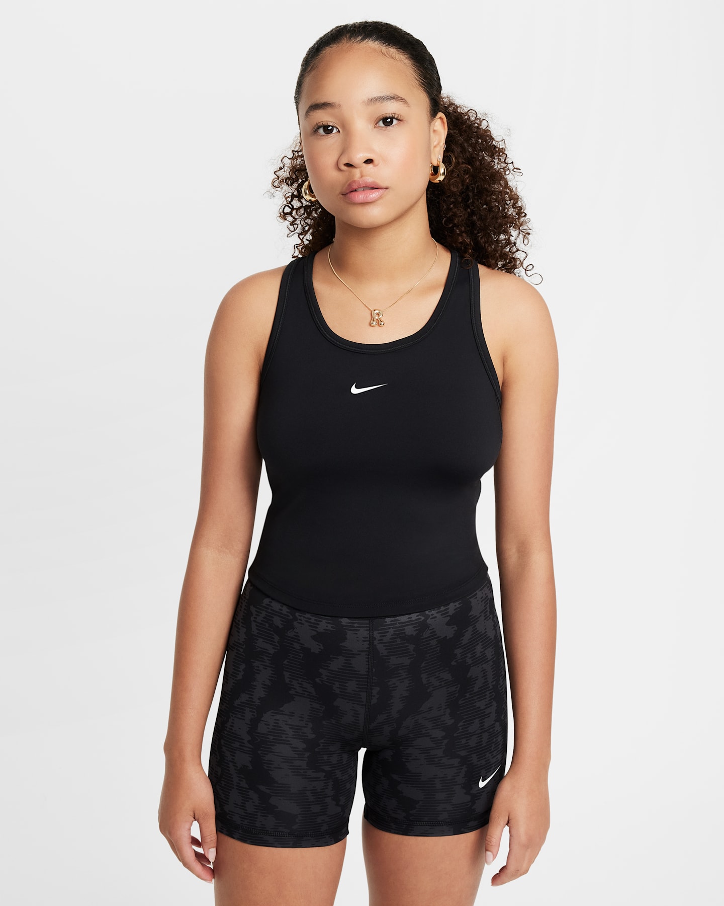 Детская приталенная майка для девочек Nike One Dri-FIT, цвет: Чёрный / Белый — фото 6