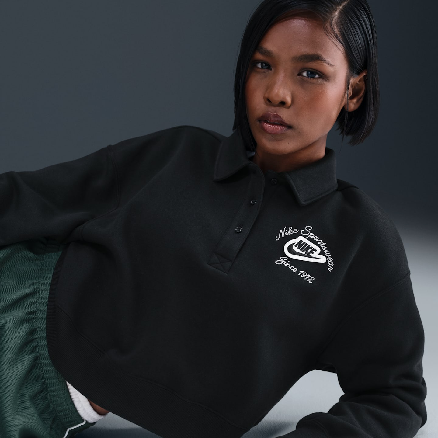 Женский топ Nike Sportswear Phoenix Fleece Loose Collared Pull-Over, цвет: Чёрный — фото 3
