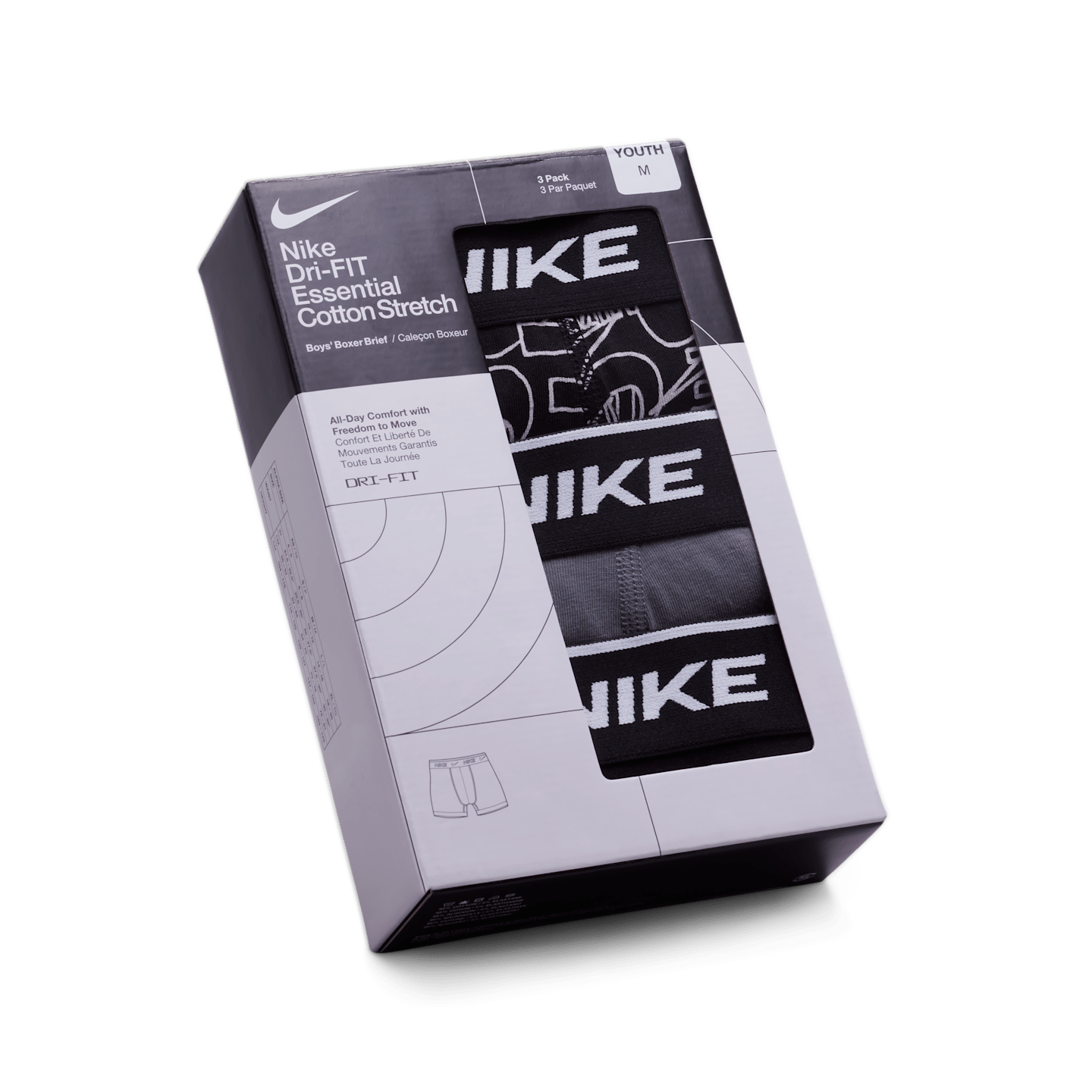 Детские хлопковые боксёры Nike Dri-FIT Everyday с принтом, 3 шт, цвет: Серый меланжевый / Чёрный — фото 5